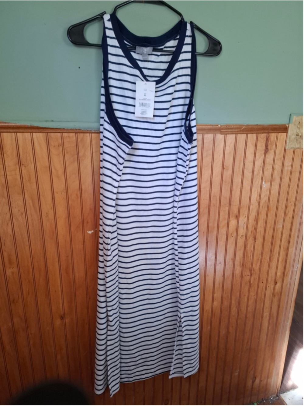 Women's LOFT Striped Midi Tank Sleep Dress, XL, White and Navy Blue
